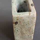 Pyrite stone vase with blue thistle decoration by Suzanne Dauliach, vintage.