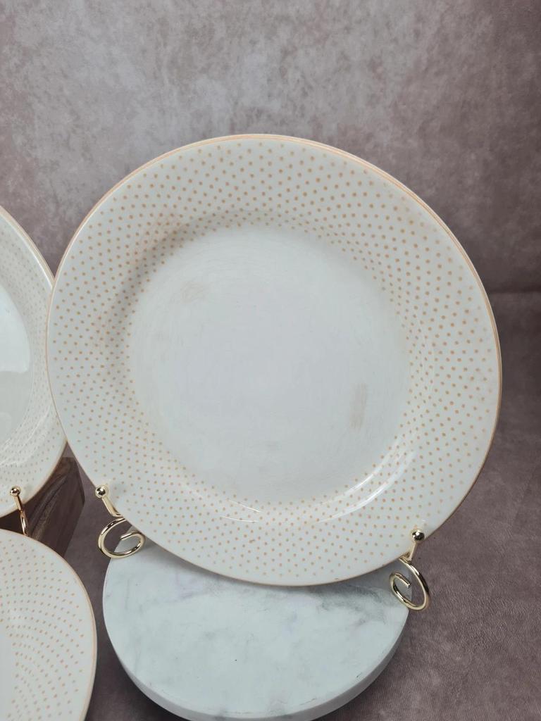 Assiettes Gien modernistes à pois dorés – lot de 9