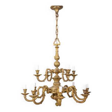 Classic 12 light golden bronze chandelier from the mid-20th century