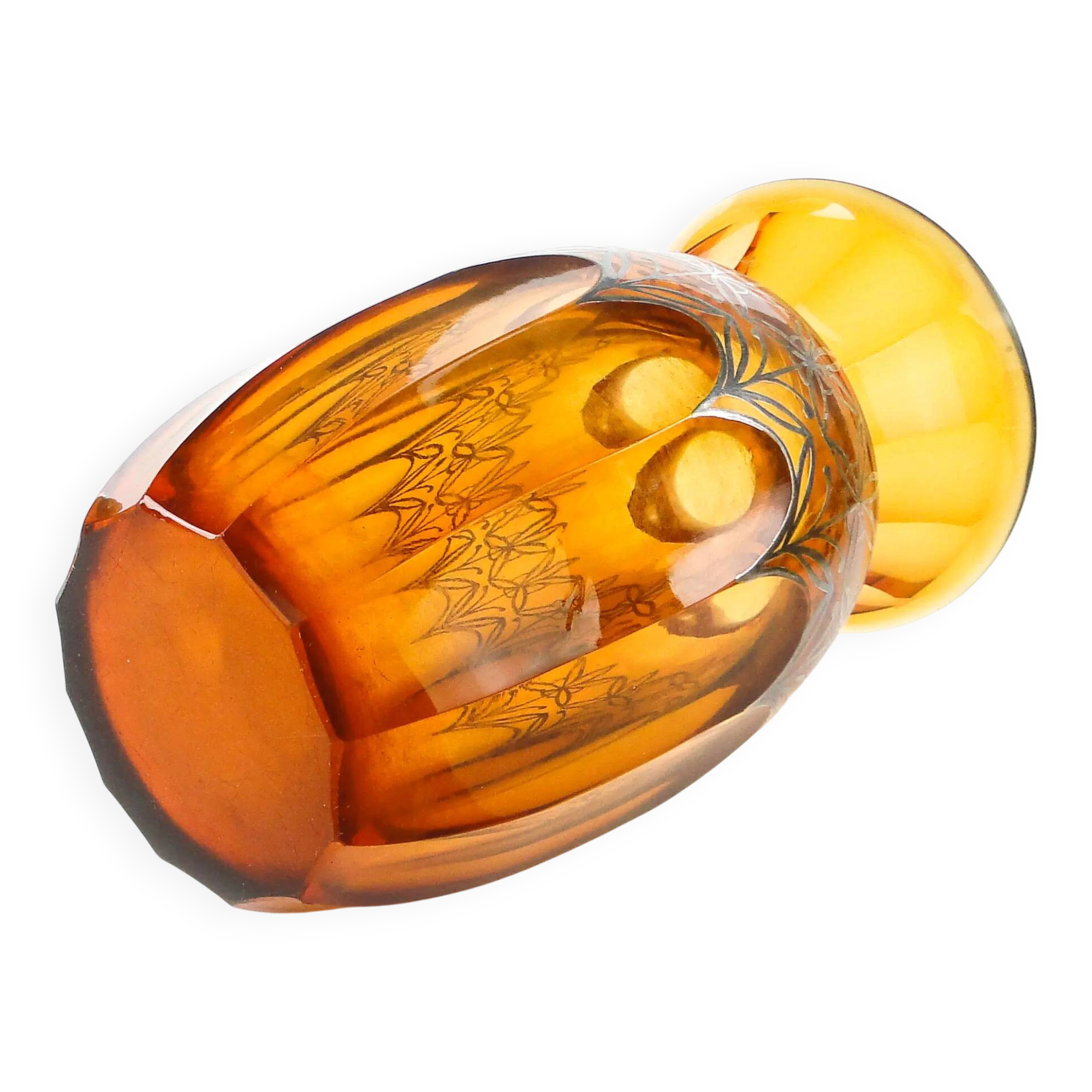 Art déco vase, honey crystal, galvanic coating, Poland, 1930s