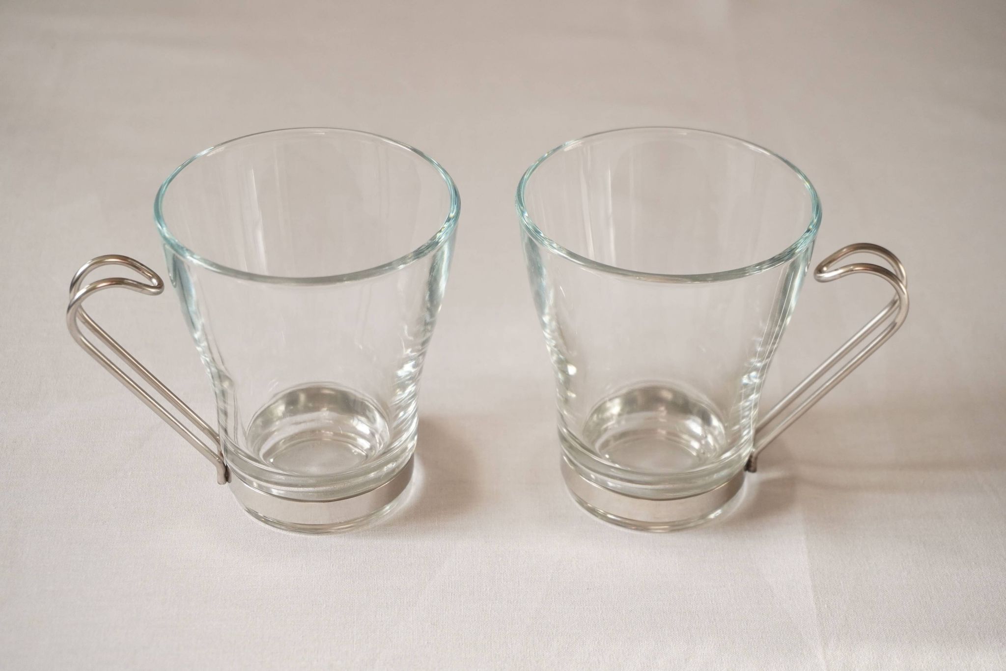 Set of 2 cups, glass and metal holder, Bormiolo Rocco, Italy