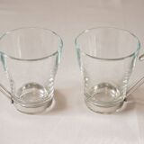 Set of 2 cups, glass and metal stand, Bormiolo Rocco, Italy
