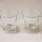 Set of 2 cups, glass and metal holder, Bormiolo Rocco, Italy