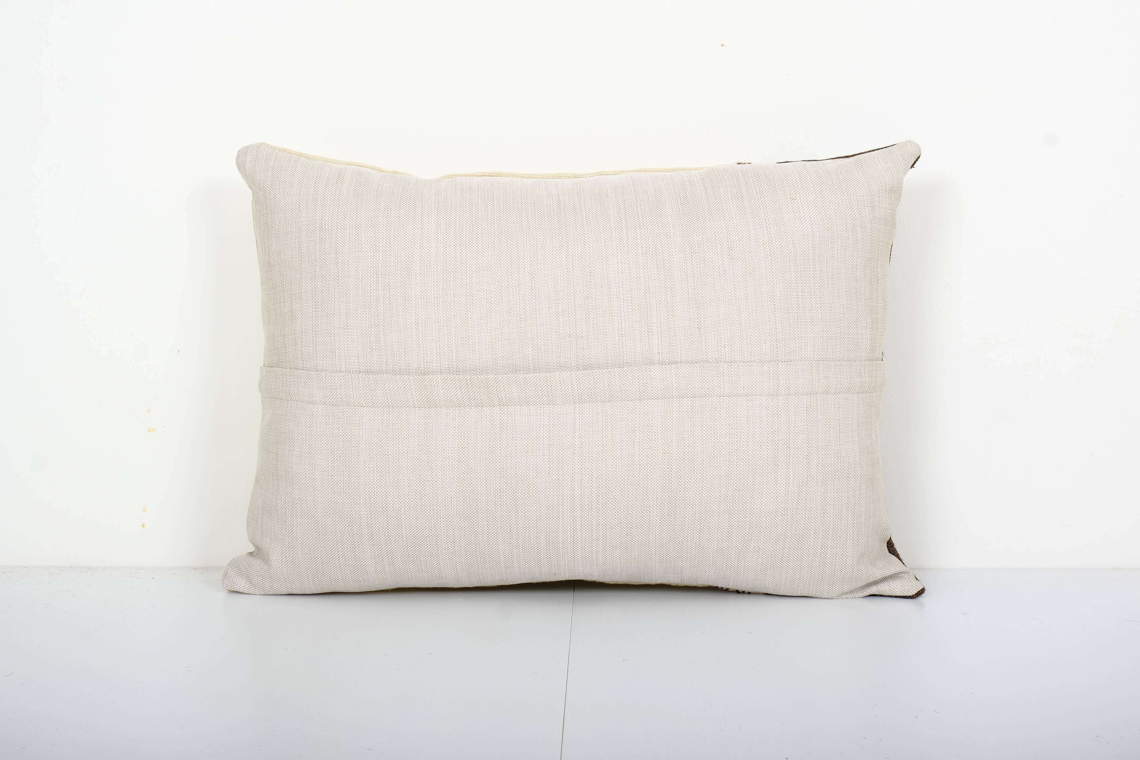 Vintage Organic Wool Turkish Lumbar Pillow Cover, Oblong Ethnic Boho Pillowcase 16" x 24"