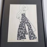 Fashion sketch, original drawing, monogrammed by Jean Eden, 70s