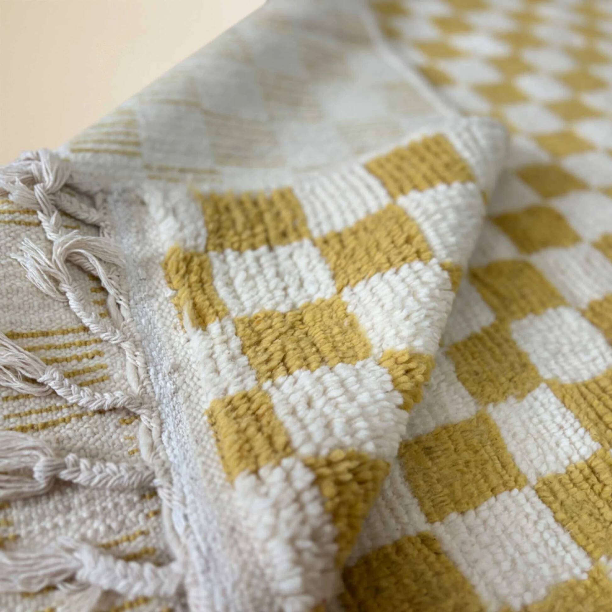 Beni Ouarain Berber rug • Lime green and yellow checkered pattern