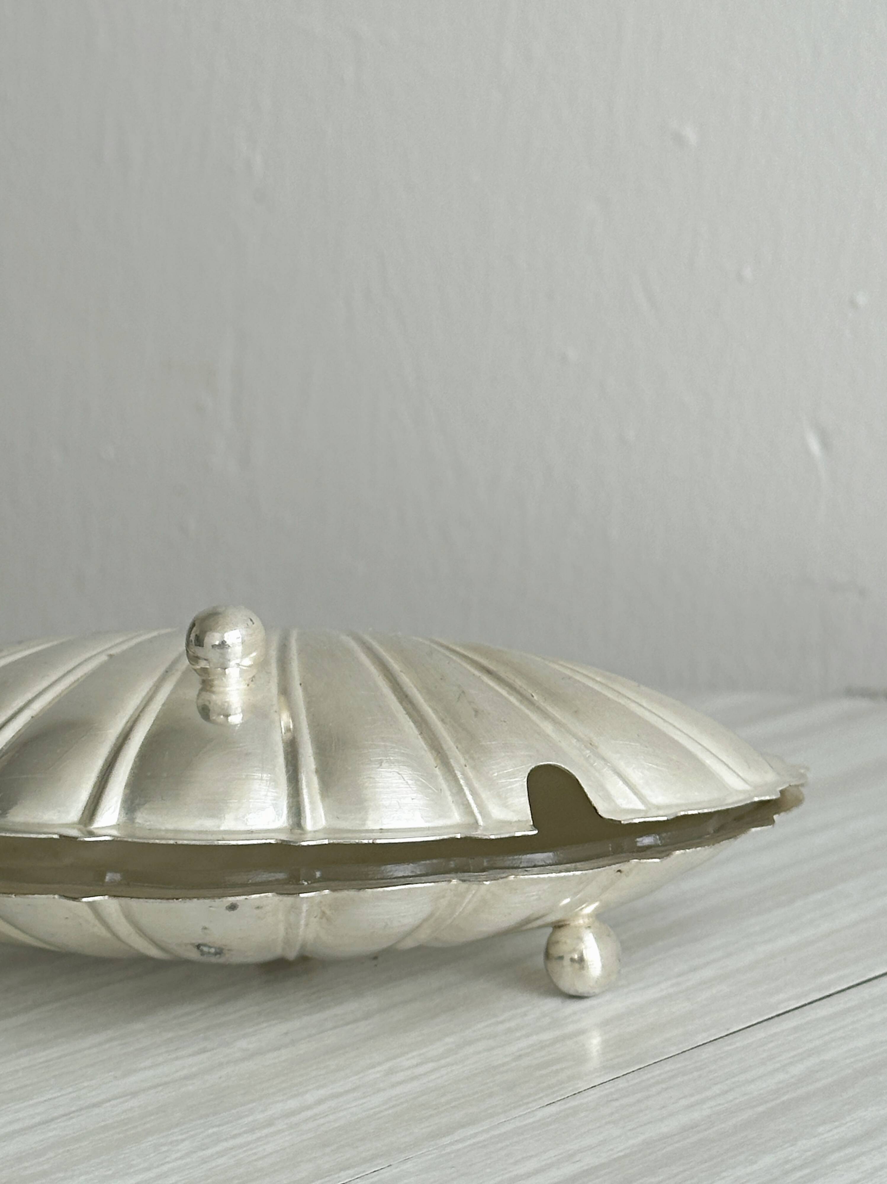Silver-plated shell butter dish