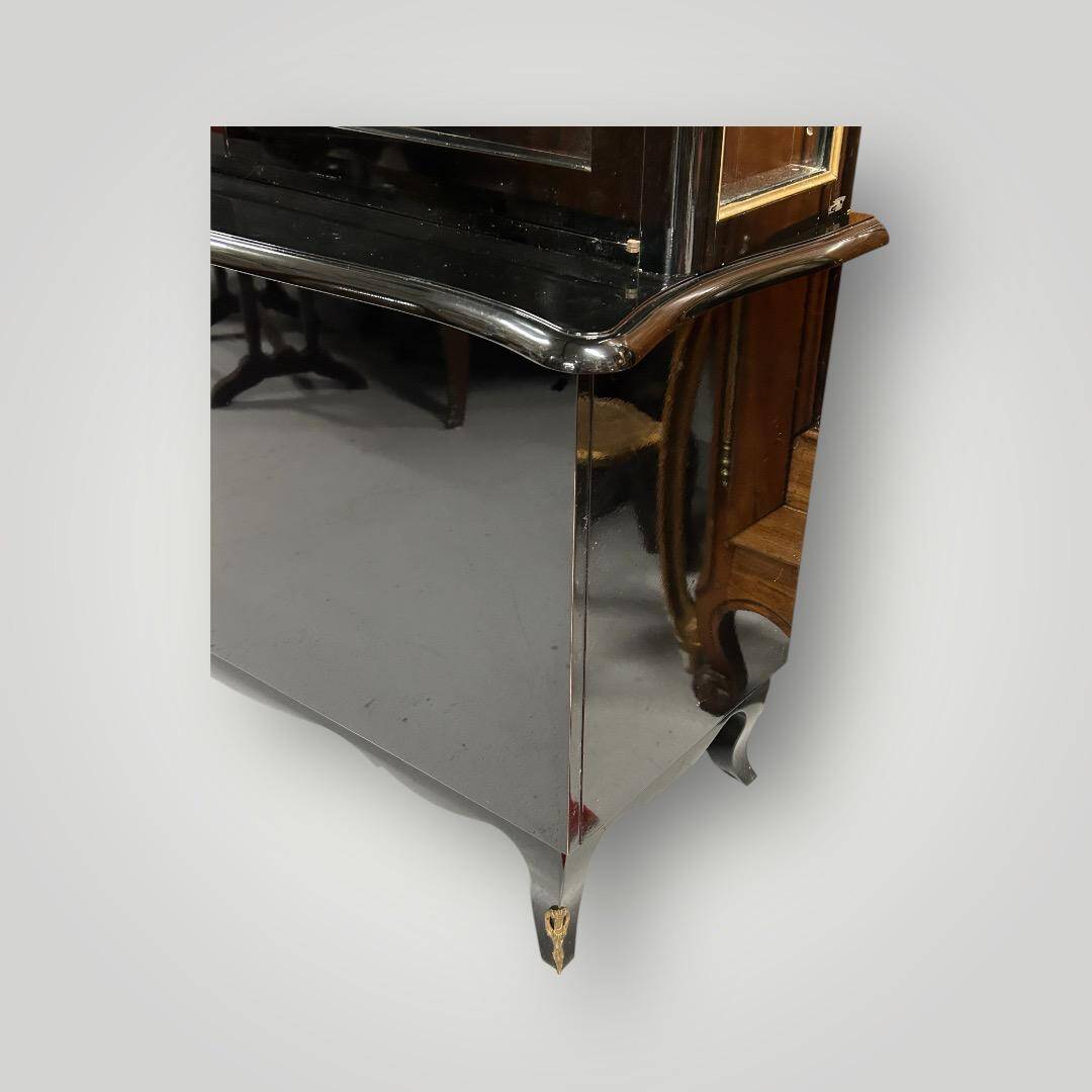 1950s black lacquered two-body display cabinet - bookcase