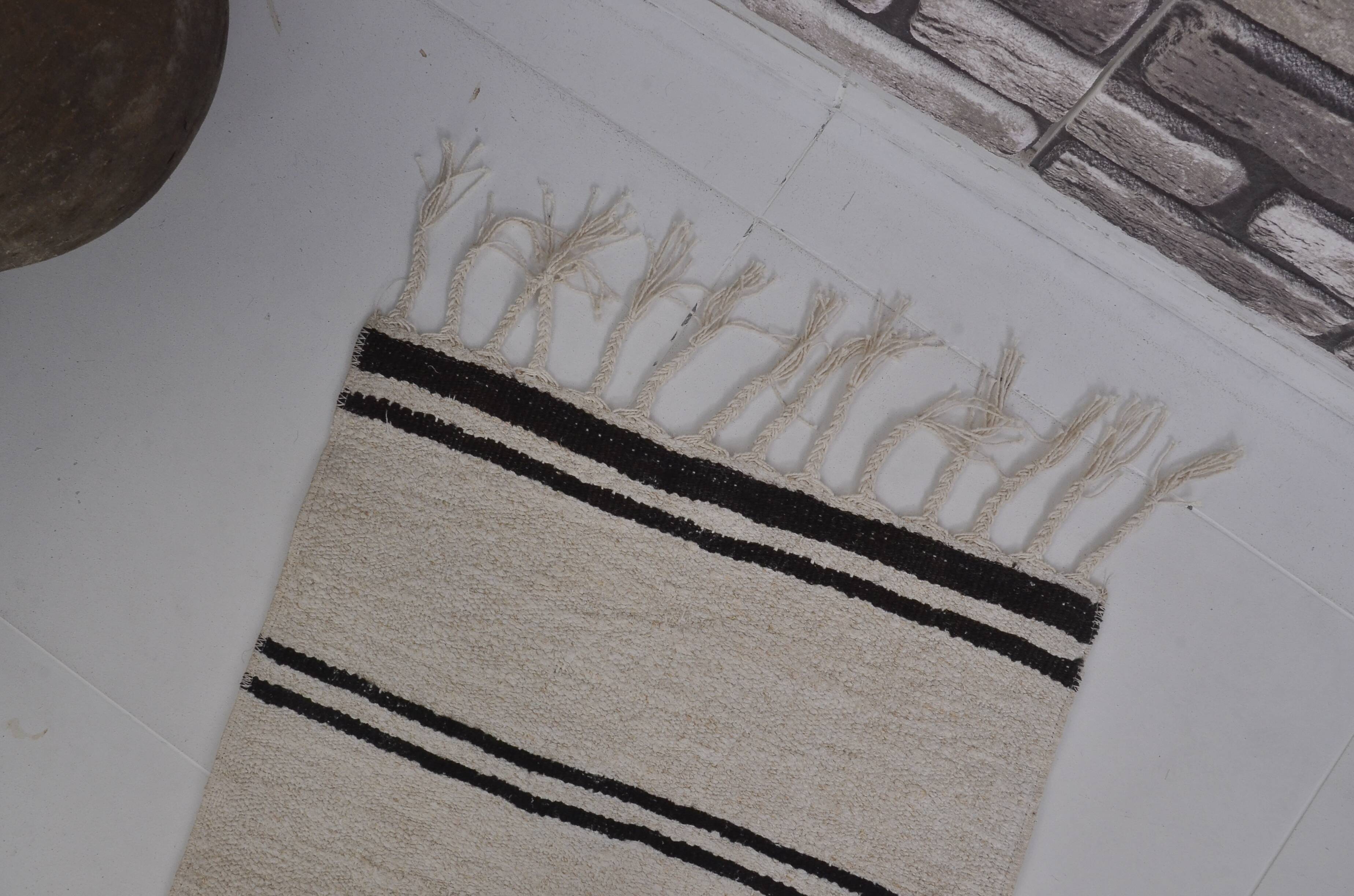 Vintage White Antique Hemp Kilim Runner sku3885