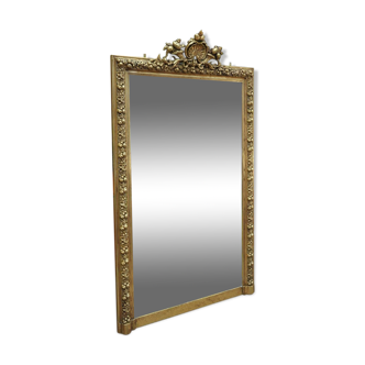 Miroir en bois doré fin XIXème décor de fruits et coquille 96x164cm