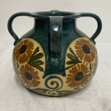 Vase Elchinger ceramic 4 detached handles polychrome floral decoration