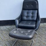 Fauteuil pivotant vintage Bramia avec repose-pieds