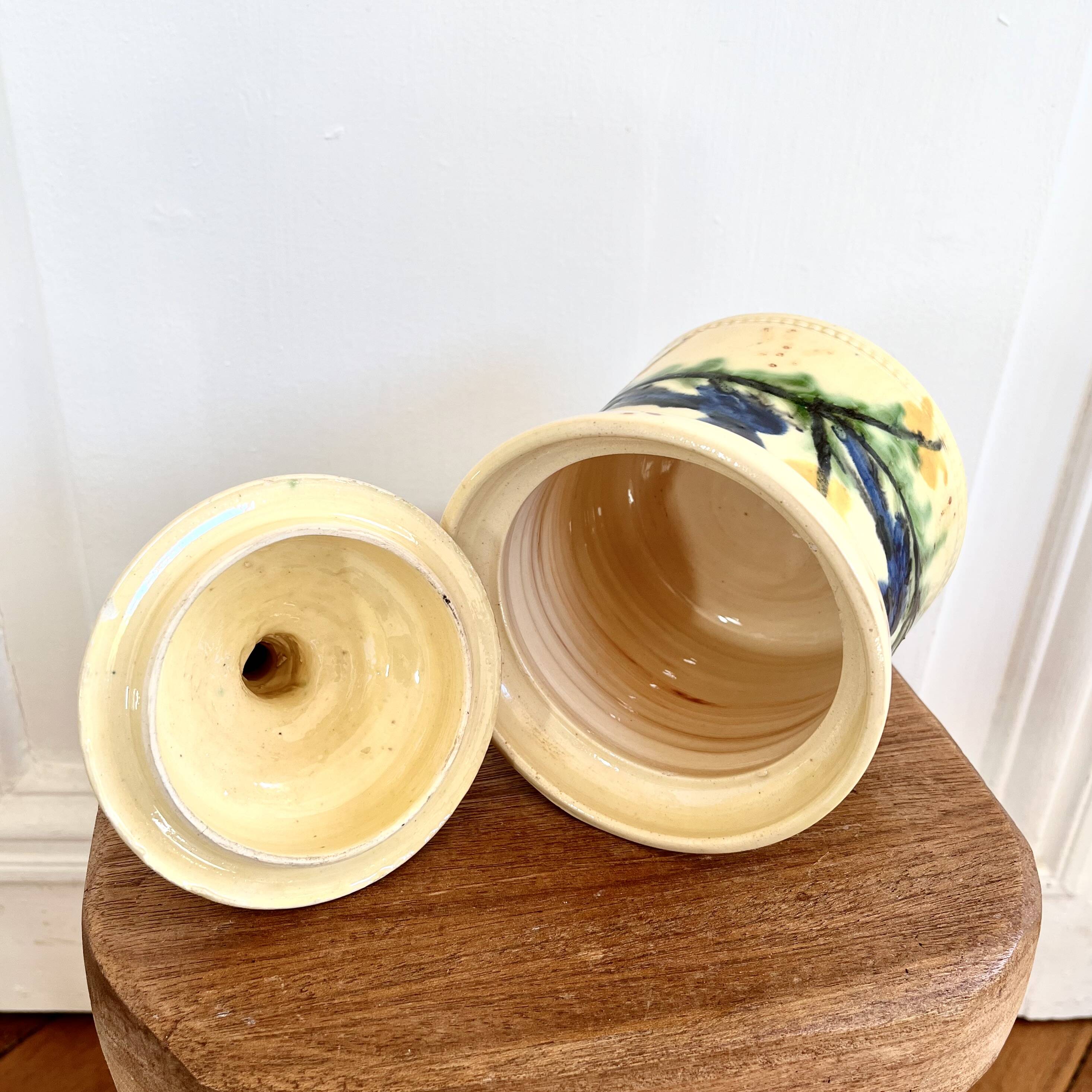 Hand painted ceramic covered pot