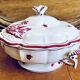 Old small Gien earthenware vegetable soup tureen, pink landscape model