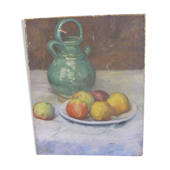 Still life painting "with jug and fruit"