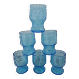 6 antique blue glass glasses