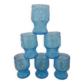 6 antique blue glass glasses