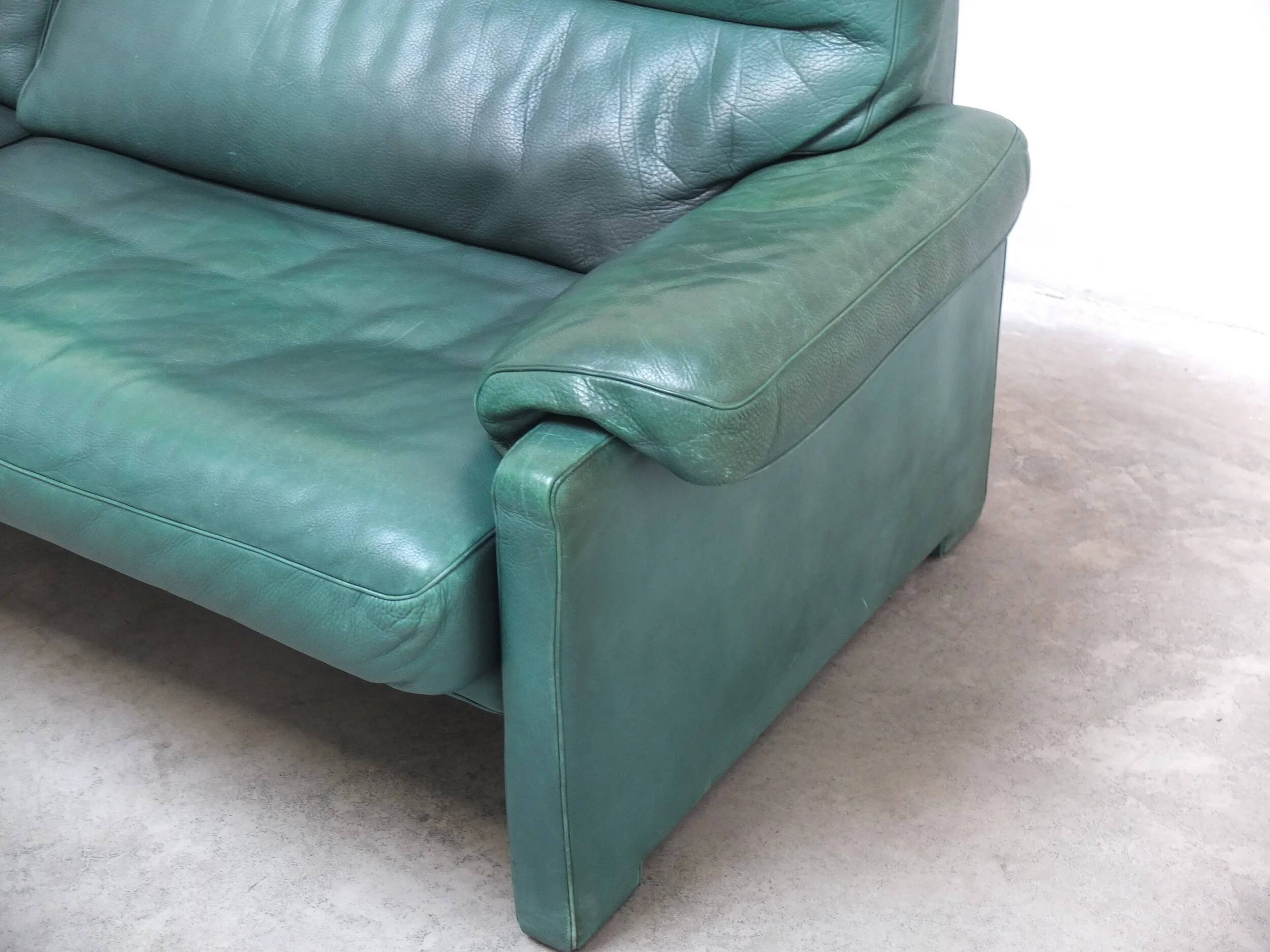 Green leather 3-seater 'DS-70' sofa by De Sede, 1980s