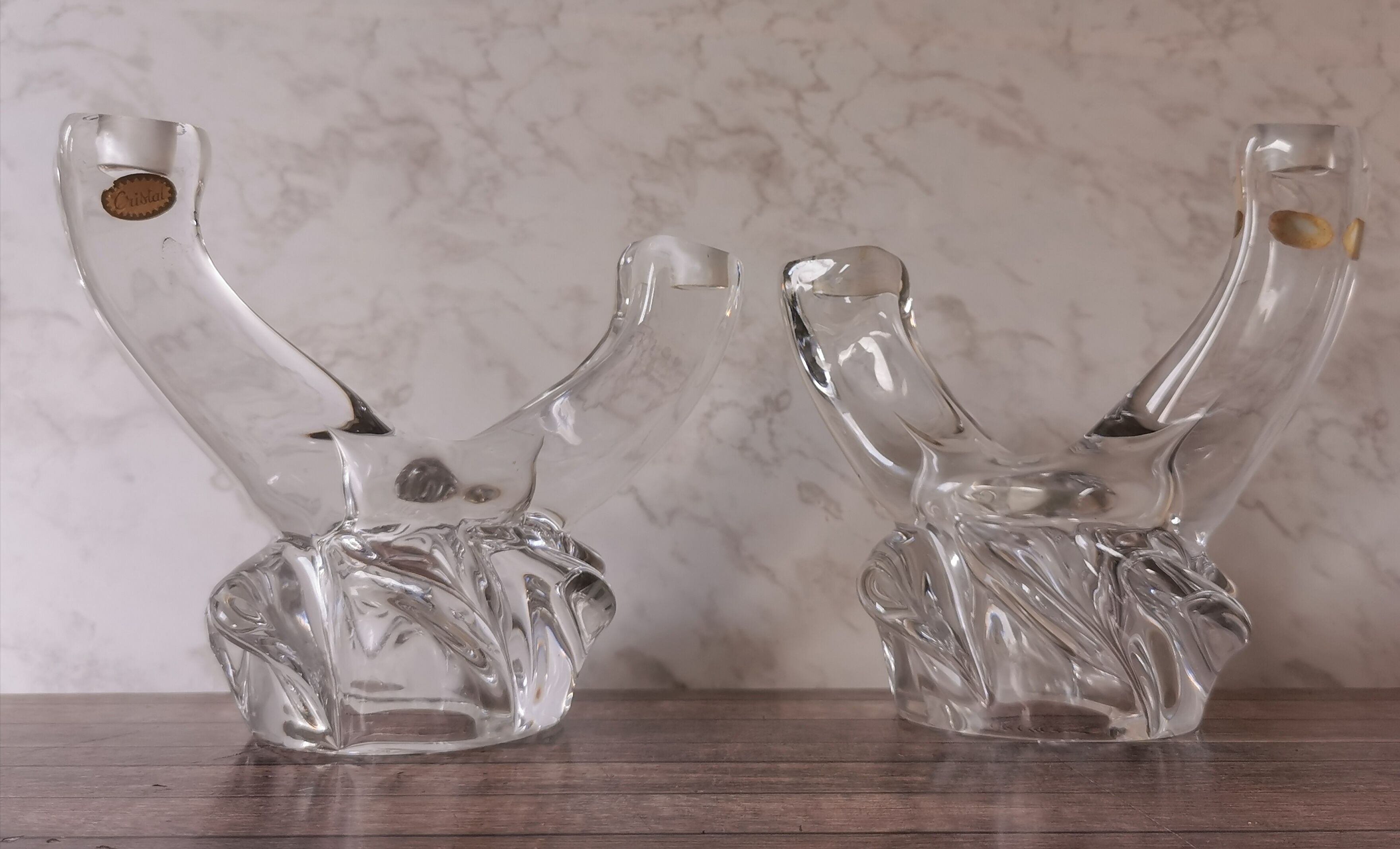 Pair of candle holders two crystal branches