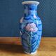 Vintage Blue Ceramic Vase with Pink Floral Decoration, Shabby Chic Style