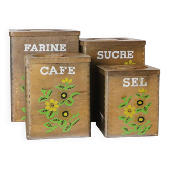 Rare set of 4 wooden spice jars, 1940/50, vintage