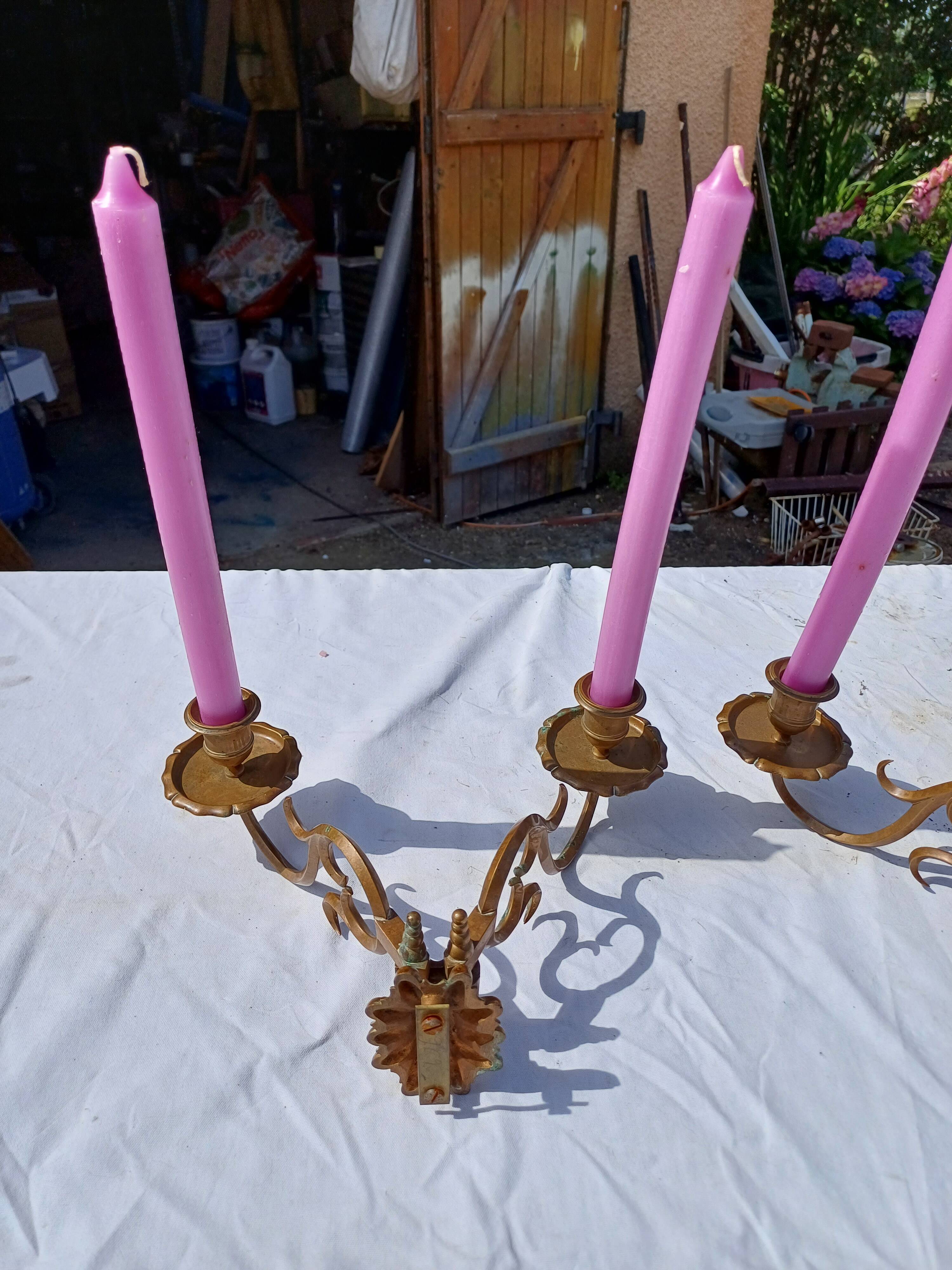 Pair of Bronze Candlesticks with 2 Arms of Lights