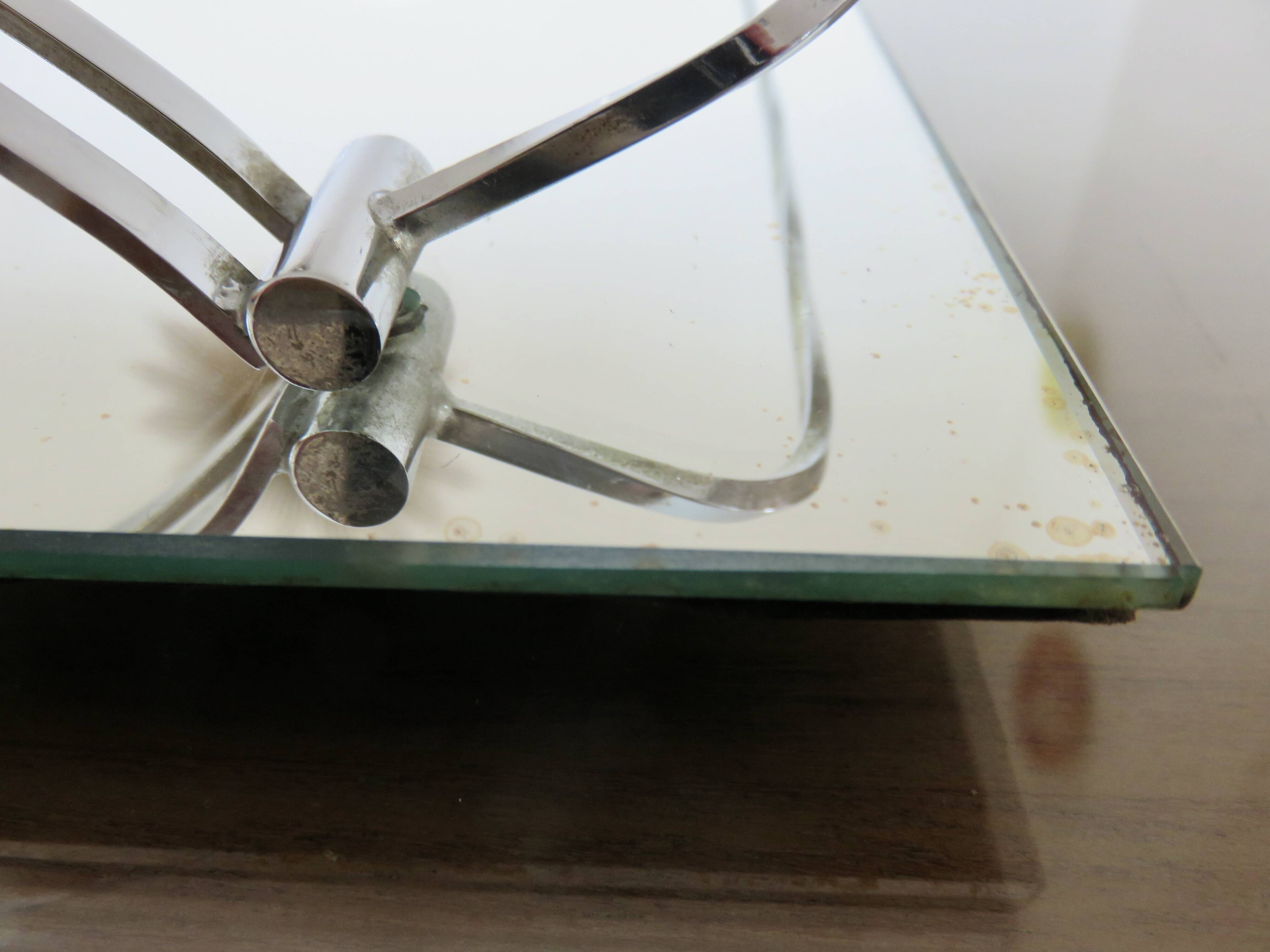 Ancien plateau miroir français en laiton chromé, art déco, années 20 30