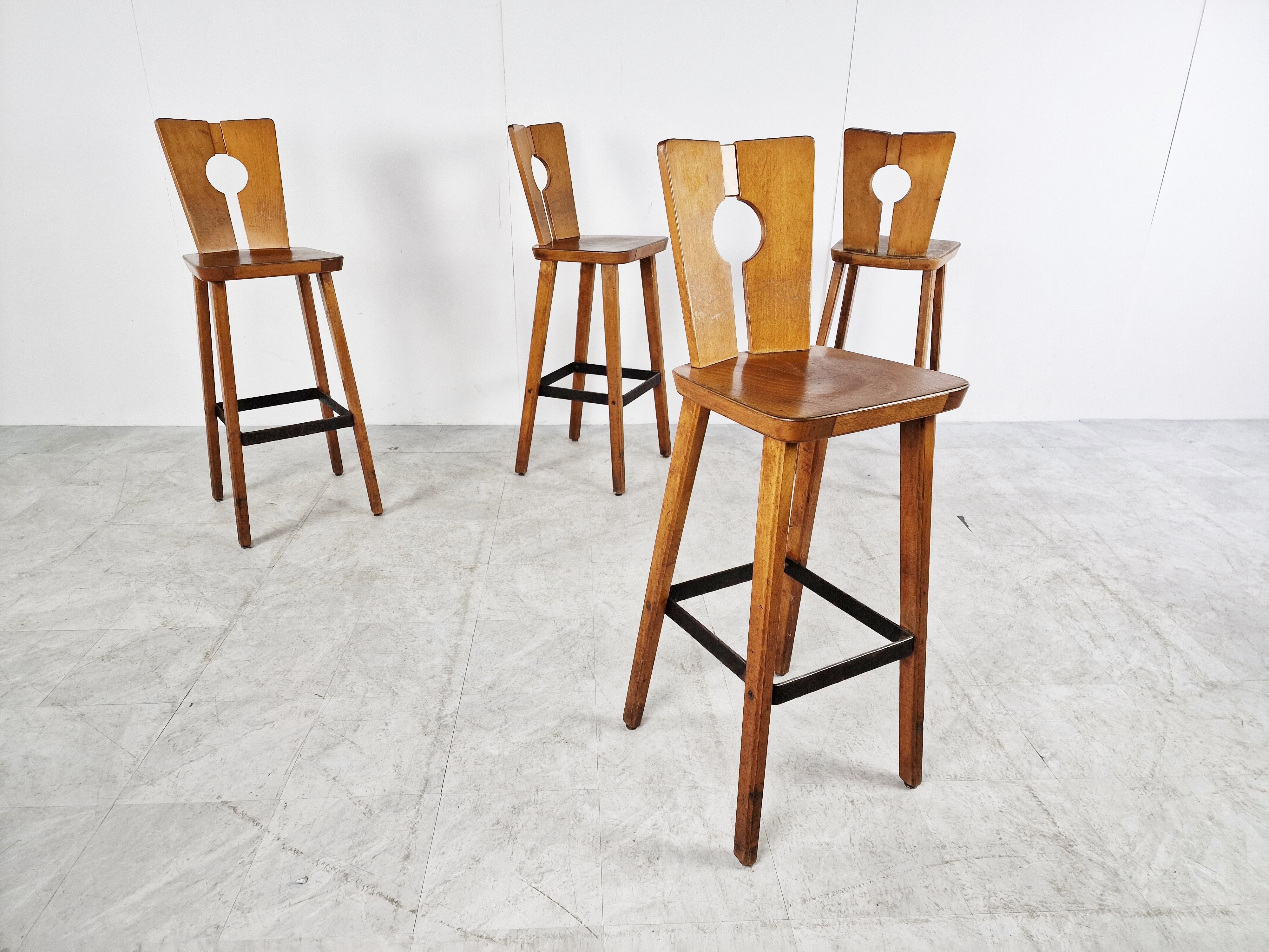 4 vintage brutalist bar stools, 1960s