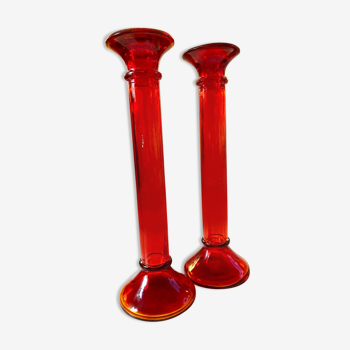 Large ruby red candle holders