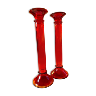 Large ruby red candle holders