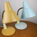 Adjustable Desk Lamp in Blue and Sand Painted Metal and Chrome-Plated Spiral Arm, 1970s, Set of 2