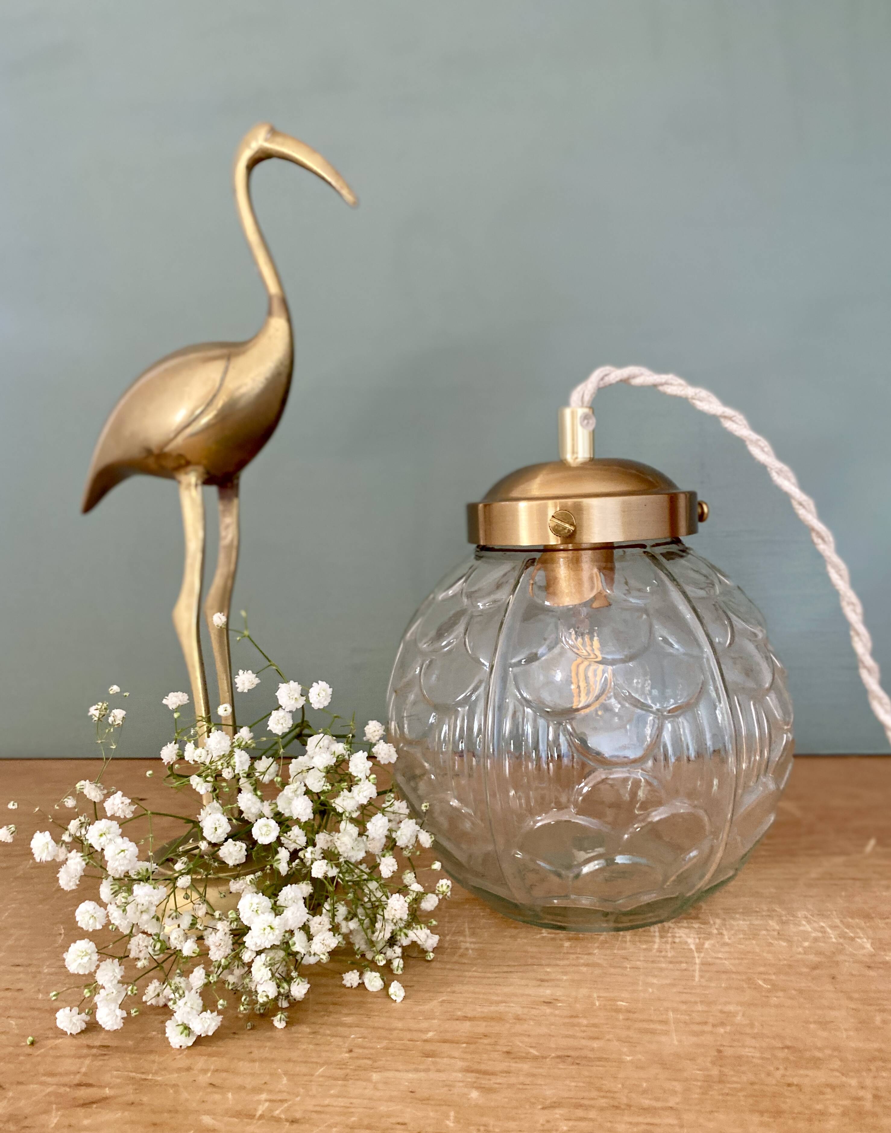 Vintage art deco glass globe portable lamp or table lamp