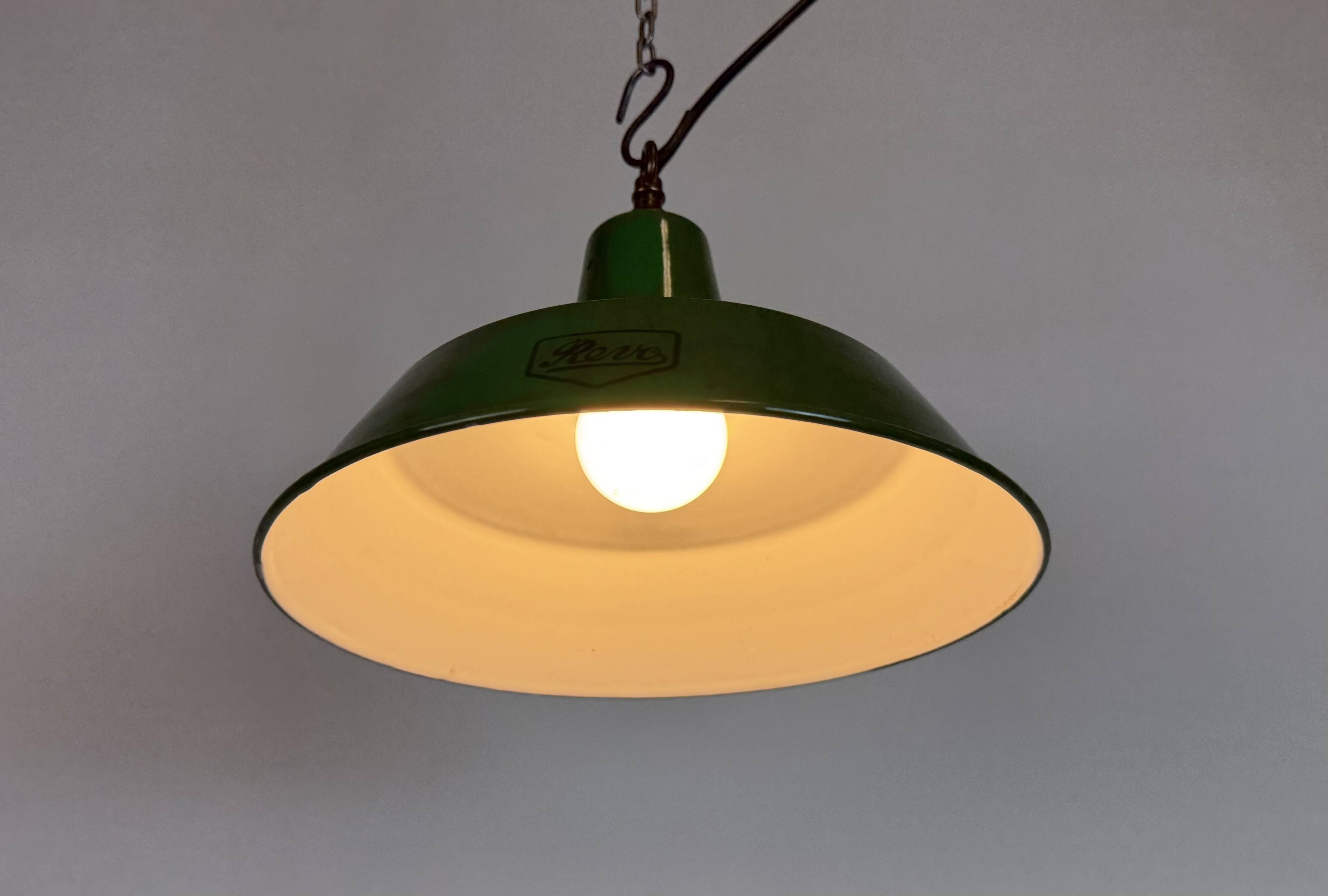 Industrial Green Enamel Factory Pendant Lamp from Revo, 1950s