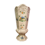 Vase on hexagonal earthenware pedestal with moustiers decoration
