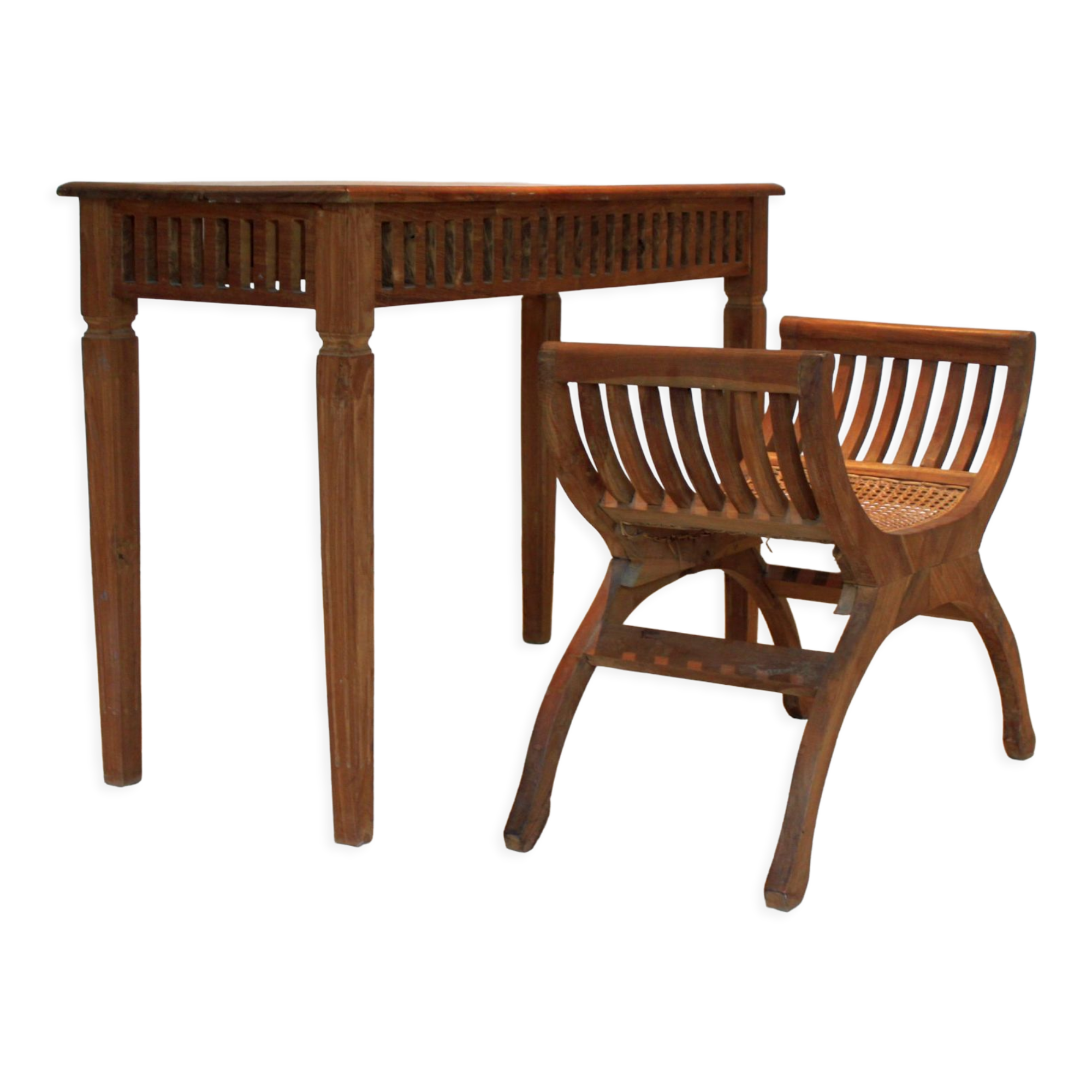 Set console and teak stool, Directoire style.