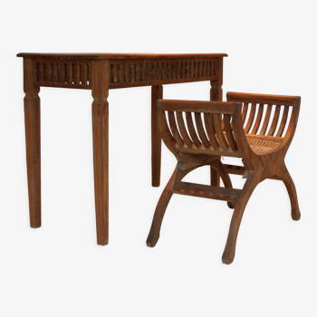 Set console and teak stool, Directoire style.