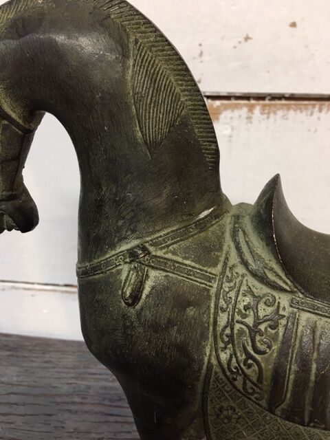 Sculpture horse bronze green patina