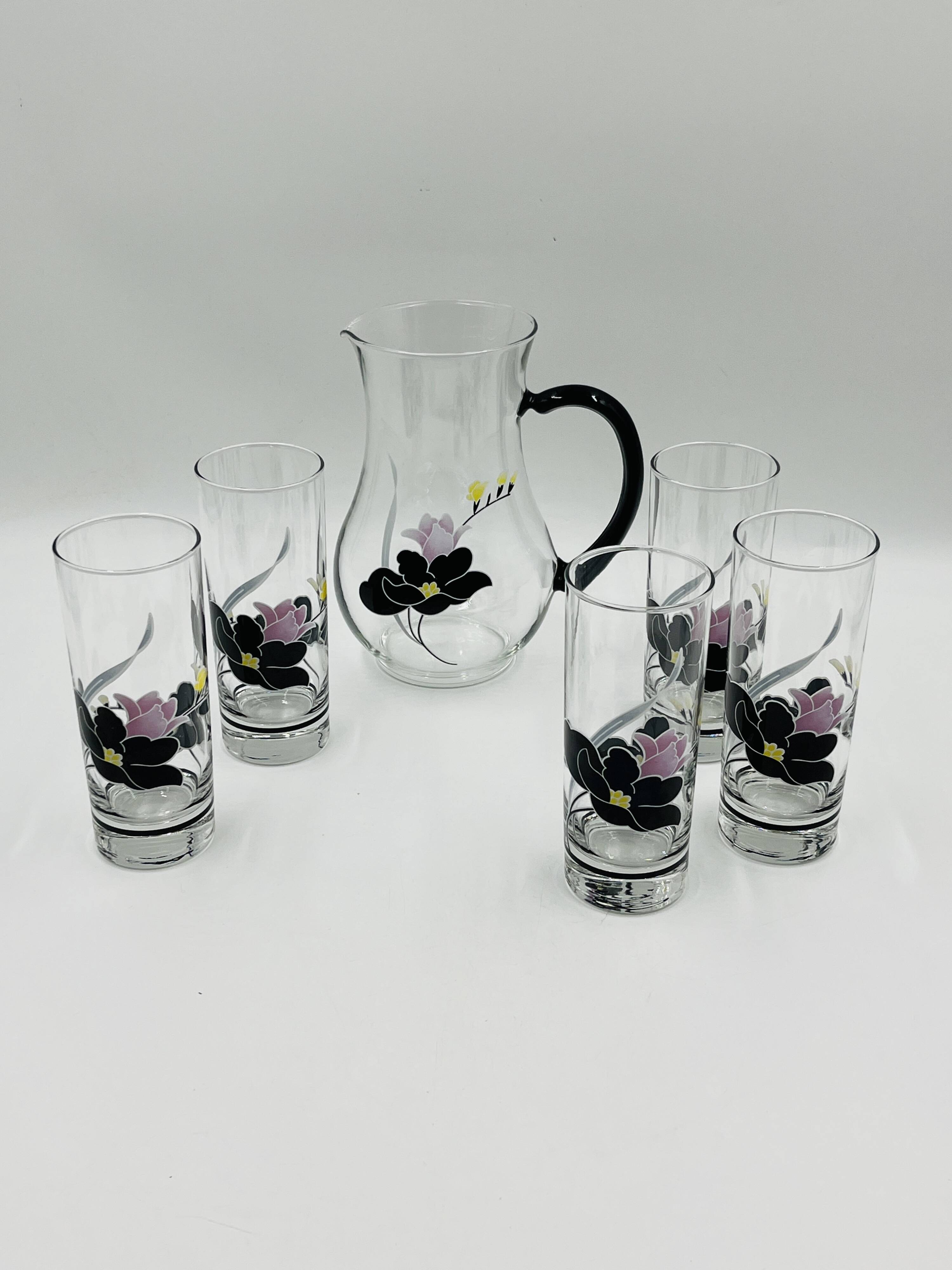 Service carafe glasses vintage floral decor