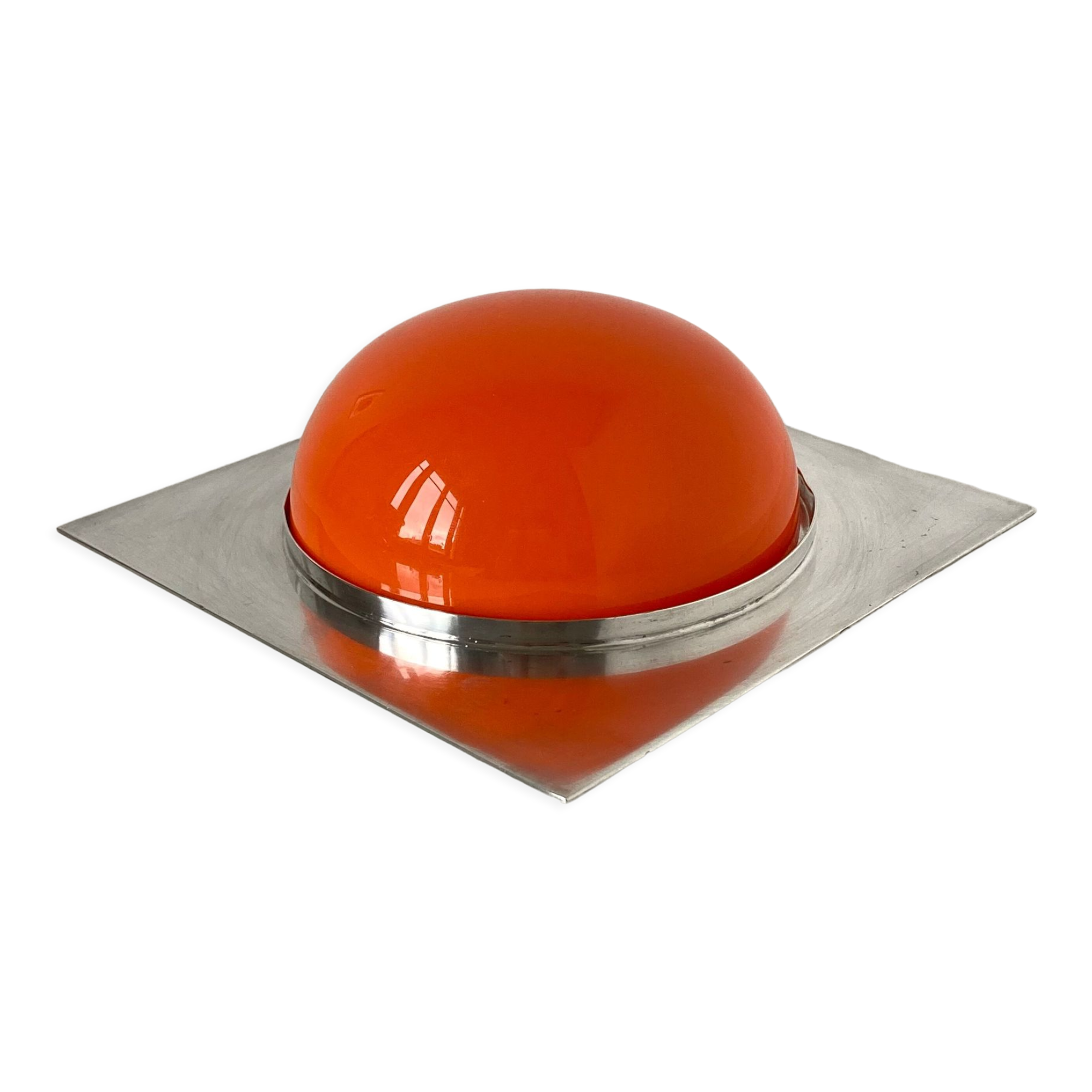 Box covered in silver metal and orange ABS by Lino Sabattini for Gallia by Christofle