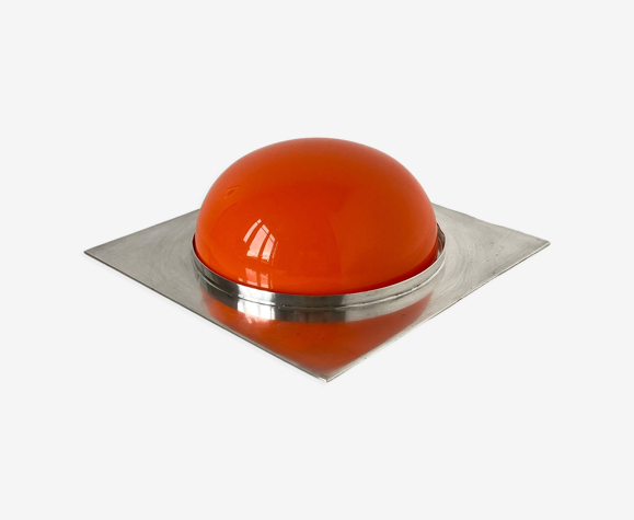 Boîte couverte en métal argenté et ABS orange par Lino Sabattini pour Gallia par Christofle