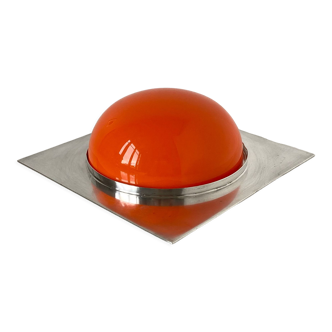 Boîte couverte en métal argenté et ABS orange par Lino Sabattini pour Gallia par Christofle