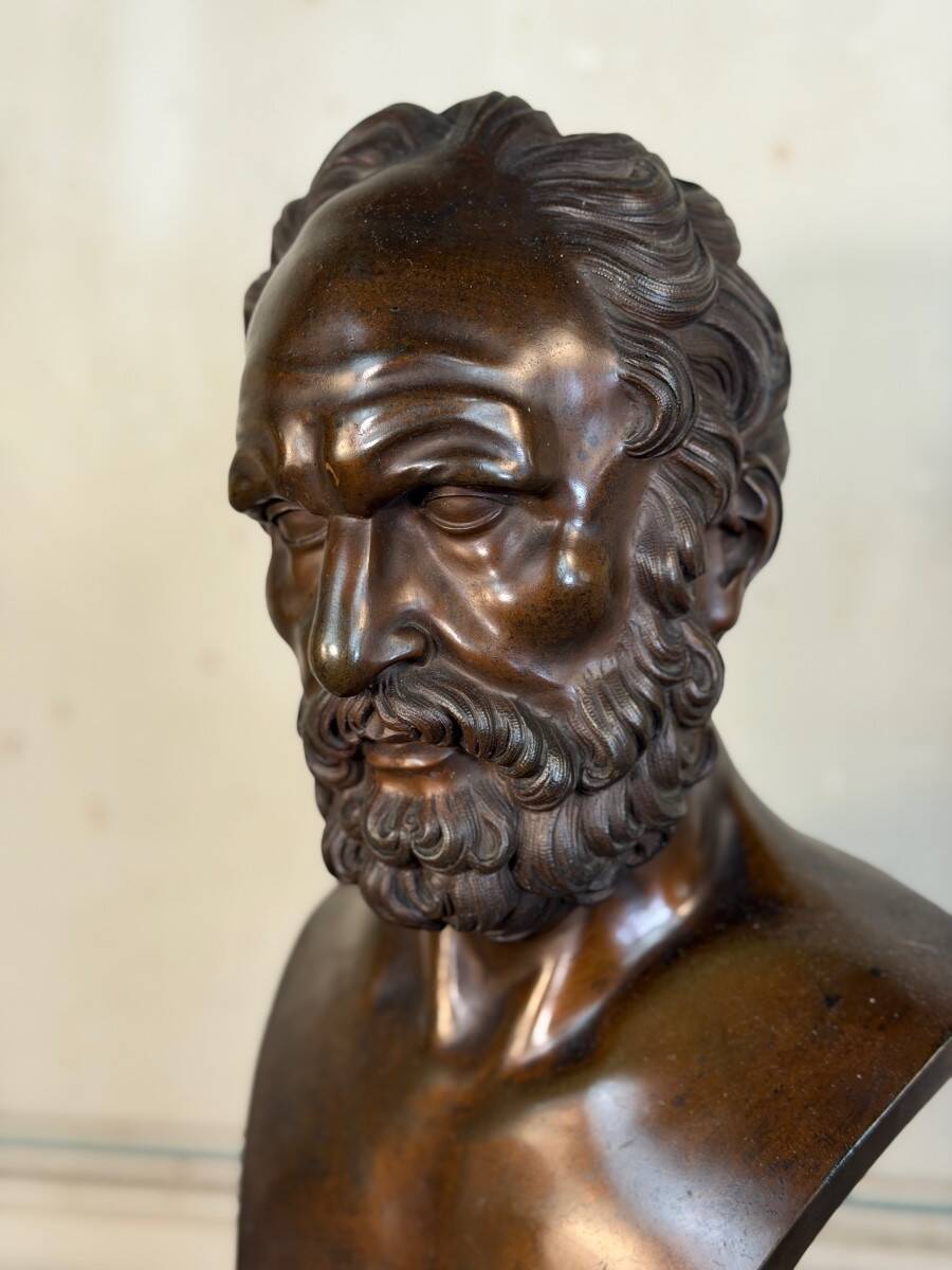 Bronze bust representing a philosopher after the Antique, 19th century, foundry Luppens.