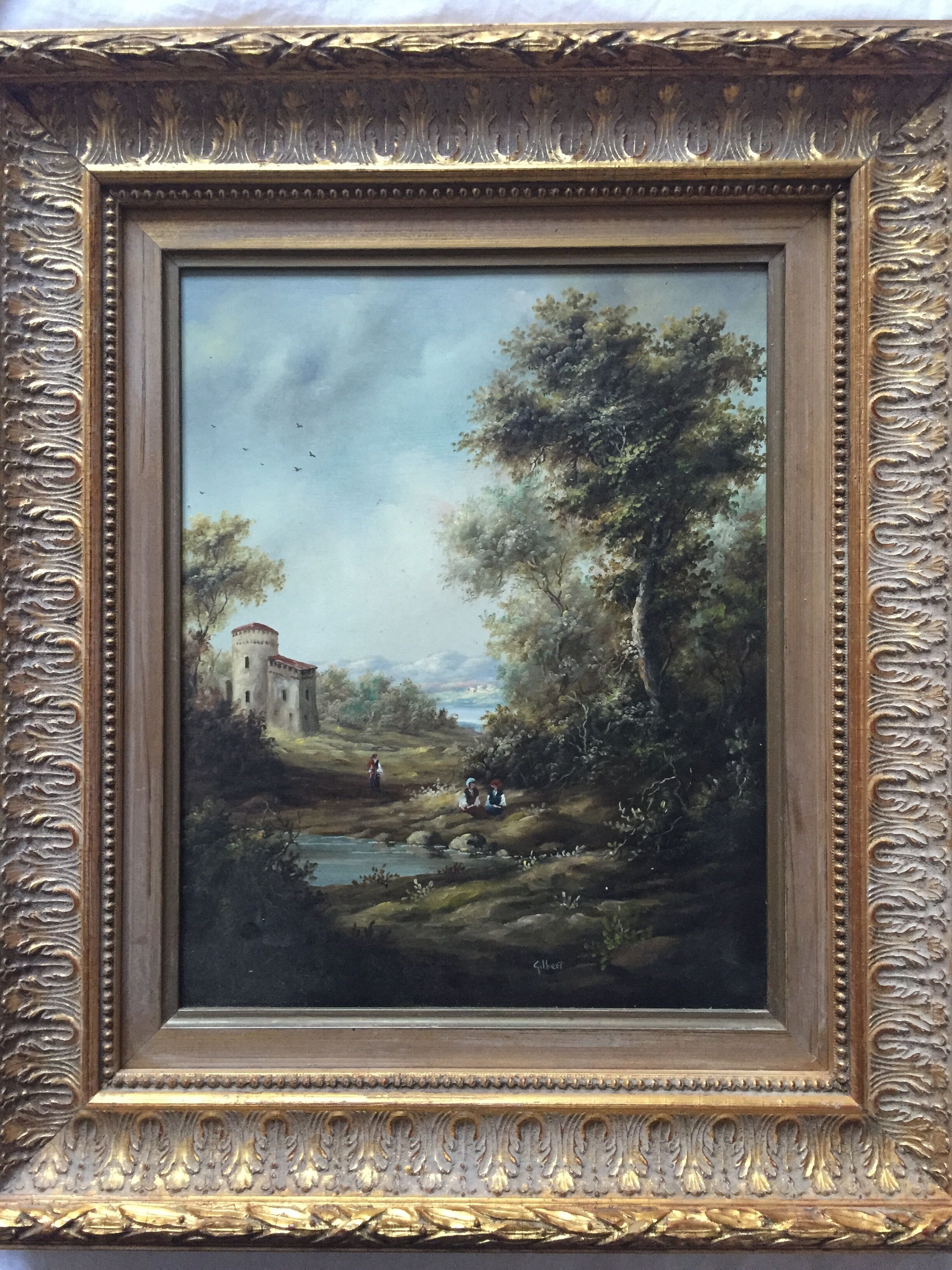 Oil on panel: lively landscape