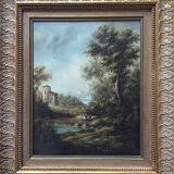 Oil on panel: lively landscape