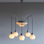 Italian brass enamelled grey chandelier with frosted glass pendants, circa 1960.