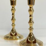 Pair of vintage golden metal candle holders