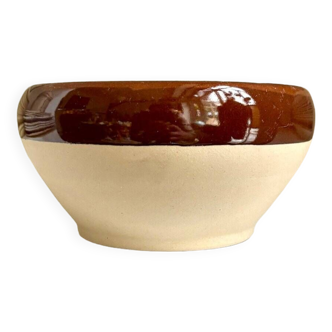 Beige and brown enameled stoneware bowl