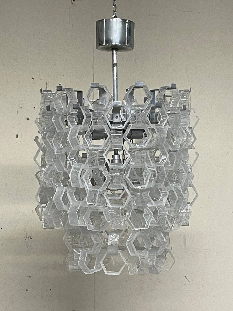 Hexagonal glass Cascade chandelier attributed to Av Mazzega, 1970s.