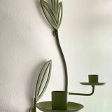 Wall Candle Holder, Green Metal Leaves