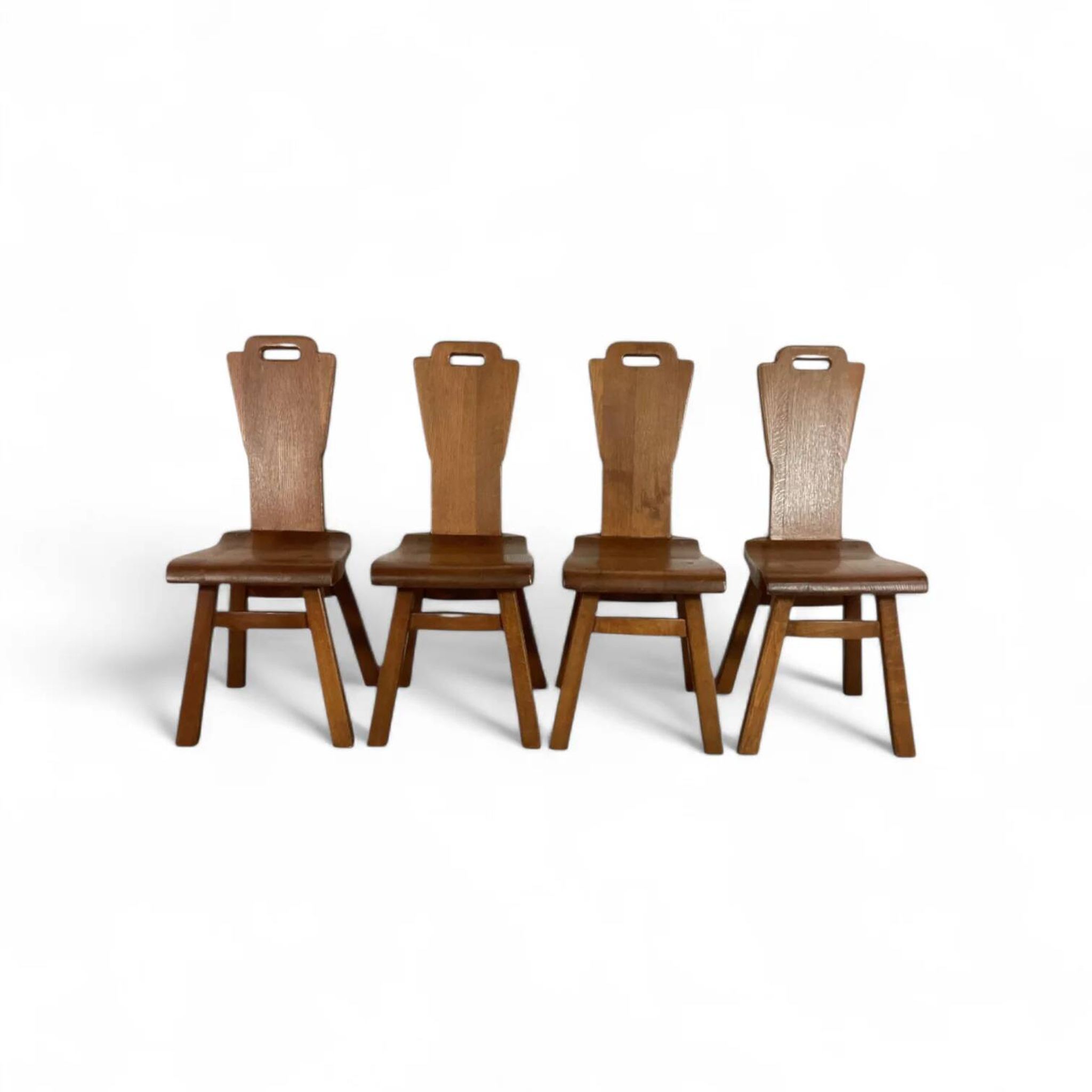 4 chaises de salle à manger brutalistes du milieu du siècle, Belgique / années 1970